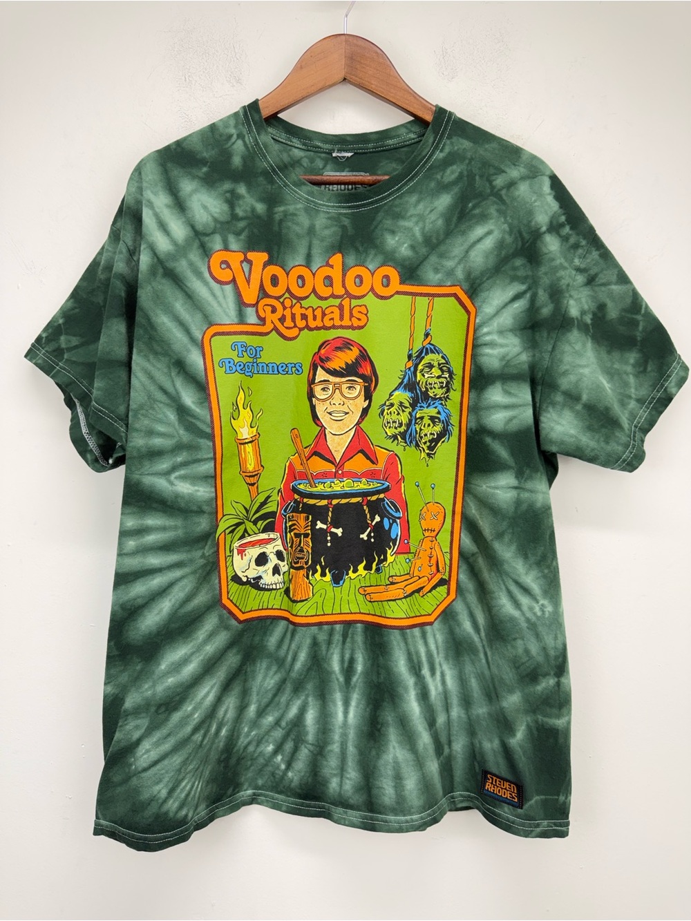 Steven Rhodes Sz XL Green Tie Dye Voodoo Rituals Halloween Short Sleeve T-shirt